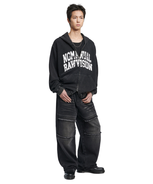 NOMANUAL(NOMANUAL)の「VINTAGE WAFFLE HOODED ZIP-UP - WASHED BLACK(パーカー・レディース・その他・LARGE/X-LARGE/SMALL/MEDIUM)」の3枚目の写真