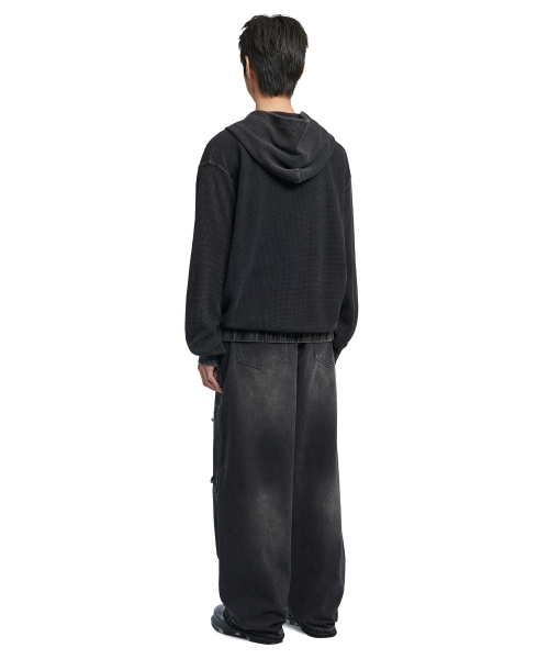 NOMANUAL(NOMANUAL)の「VINTAGE WAFFLE HOODED ZIP-UP - WASHED BLACK(パーカー・レディース・その他・LARGE/X-LARGE/SMALL/MEDIUM)」の4枚目の写真