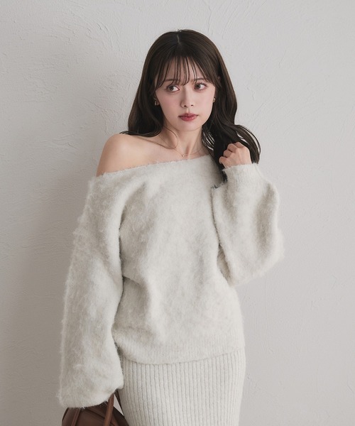 fupel(フぺル)の「2way brushed knit setup / 2way起毛ニットセットアップ(セットアップ・レディース・オフホワイト/グレー/ネイビー・FREE)」の2枚目の写真