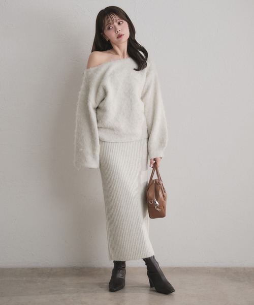 fupel(フぺル)の「2way brushed knit setup / 2way起毛ニットセットアップ(セットアップ・レディース・オフホワイト/グレー/ネイビー・FREE)」の7枚目の写真