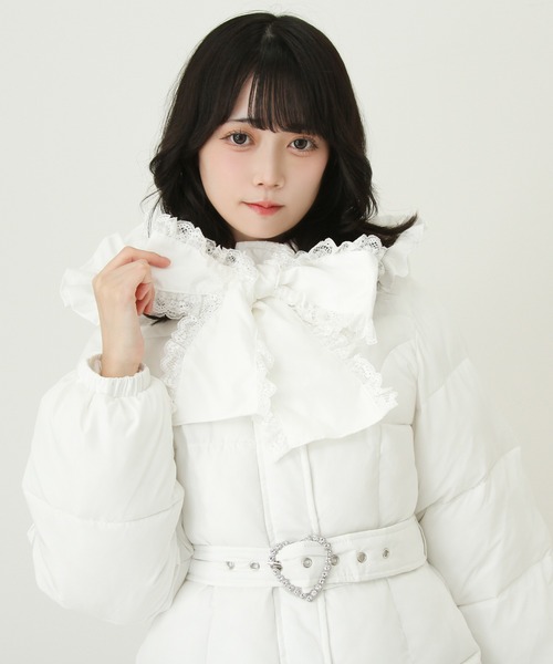 DearMyLove(ディアマイラブ)の「ビッグボウタイリボンAラインフェイクダウンコート【中綿】(その他アウター・レディース・ブラック/ホワイト・MEDIUM/LARGE/3L)」の6枚目の写真