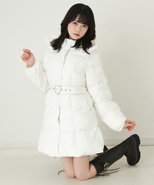 極美品❤︎エムプルミエ ドローコードミドルダウンコート ホワイト 38 大襟 ビッグボウタイリボンAラインフェイクダウンコート【中綿】（その他