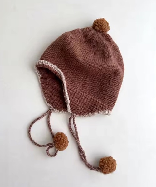 Bambin(ボンバン)の「【 Bambin / ボンバン 】 ポンポン イヤー フラップ ニットキャップ(ニットキャップ/ビーニー・キッズ・ブラック/ベージュ/ブラウン/モスグリーン・FREE)」の3枚目の写真