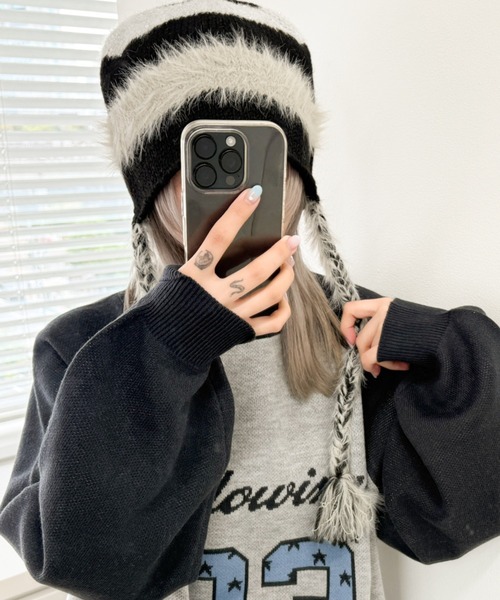 WEGO（ウィゴー）の「WEGO/ラメラインニットキャップ（ニットキャップ/ビーニー・レディース・ブラック/ホワイト/ベージュ・FREE）」の3枚目の写真