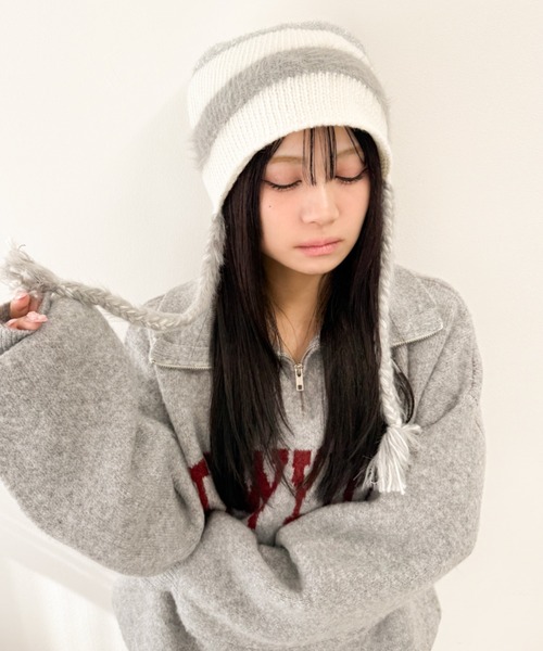 WEGO（ウィゴー）の「WEGO/ラメラインニットキャップ（ニットキャップ/ビーニー・レディース・ブラック/ホワイト/ベージュ・FREE）」の4枚目の写真