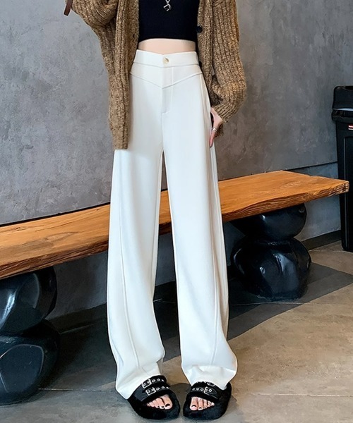 HANDO(ハンド)の「ウールタッチワイドパンツ(スラックス・レディース・アイボリー/チャコール・フリー)」の11枚目の写真