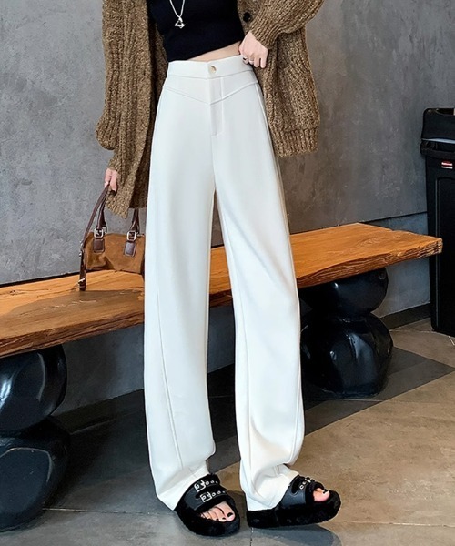 HANDO(ハンド)の「ウールタッチワイドパンツ(スラックス・レディース・アイボリー/チャコール・フリー)」の12枚目の写真