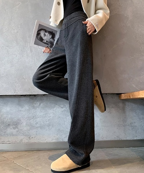 HANDO(ハンド)の「ウールタッチワイドパンツ(スラックス・レディース・アイボリー/チャコール・フリー)」の18枚目の写真