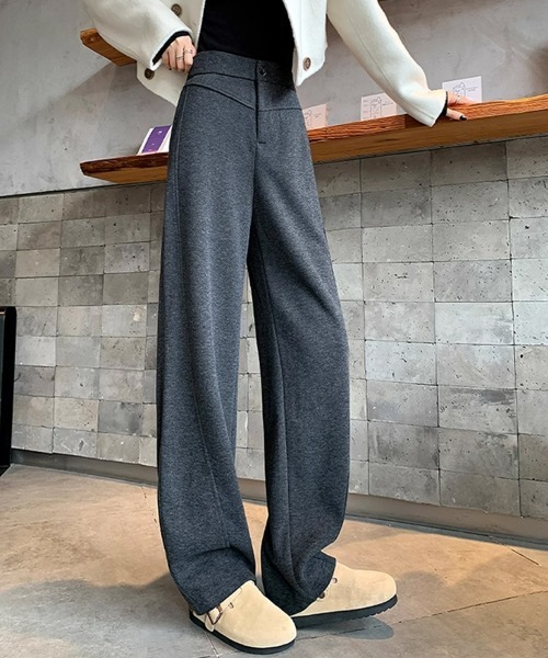 HANDO(ハンド)の「ウールタッチワイドパンツ(スラックス・レディース・アイボリー/チャコール・フリー)」の19枚目の写真