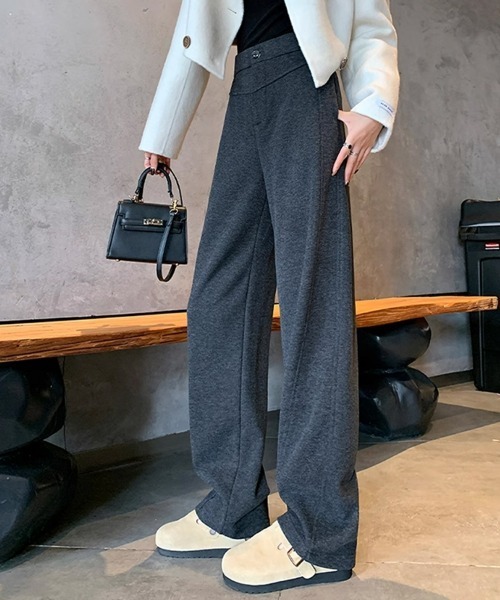 HANDO(ハンド)の「ウールタッチワイドパンツ(スラックス・レディース・アイボリー/チャコール・フリー)」の22枚目の写真