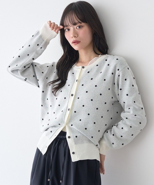 earth music&ecology（アースミュージックアンドエコロジー）の「ドットジャガードカーディガン（カーディガン/ボレロ・レディース・グレー/アイボリー・FREE）」の9枚目の写真