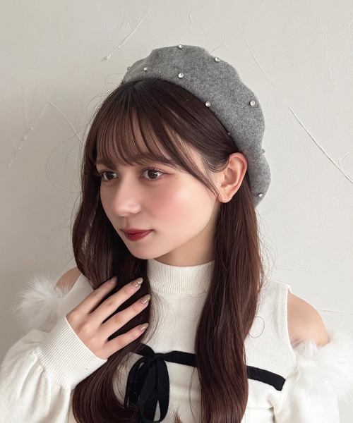 apres jour（アプレジュール）の「【apres jour×ARIAZ】ビジュー付きベレー帽（ハンチング/ベレー帽・レディース・ホワイト/ブラック/グレー系その他・FREE）」の8枚目の写真