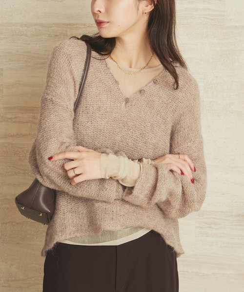 plage（プラージュ）の「《追加》ALPACA MIX BUTTON ニット 2（ニット/セーター・レディース・チャコールグレー/ベージュ/ホワイト・FREE）」の3枚目の写真