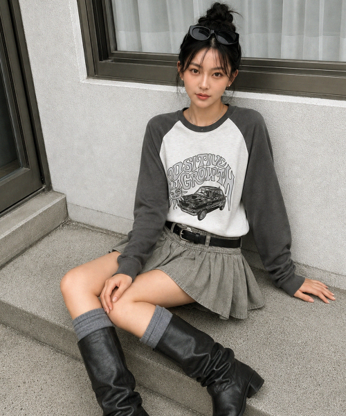 ACOVER(オコボ)の「グロウサン ラグラン ロングスリーブ 3カラー(Tシャツ/カットソー・レディース・ネイビー/オートミール/チャコール・FREE)」の9枚目の写真