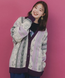 ScoLar Parity | 353127：落書き調Parityキャラジャガード3Dニットカーディガン(カーディガン/ボレロ)