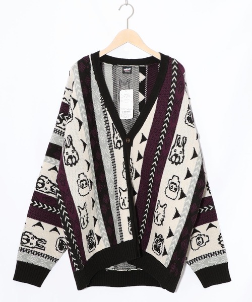 ScoLar Parity（スカラーパリティ）の「353127：落書き調Parityキャラジャガード3Dニットカーディガン（カーディガン/ボレロ・レディース・パープル/ブラック・M）」の9枚目の写真