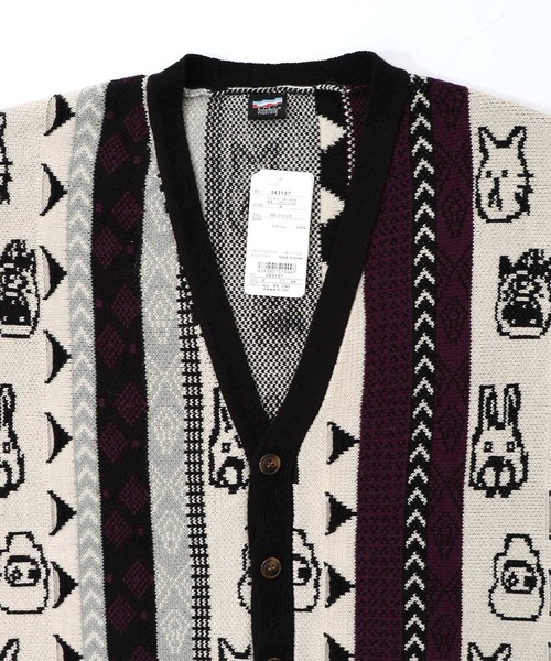 ScoLar Parity（スカラーパリティ）の「353127：落書き調Parityキャラジャガード3Dニットカーディガン（カーディガン/ボレロ・レディース・パープル/ブラック・M）」の3枚目の写真