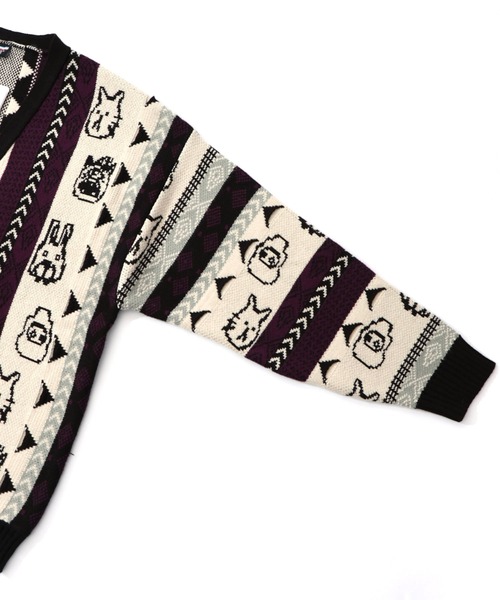 ScoLar Parity（スカラーパリティ）の「353127：落書き調Parityキャラジャガード3Dニットカーディガン（カーディガン/ボレロ・レディース・パープル/ブラック・M）」の4枚目の写真