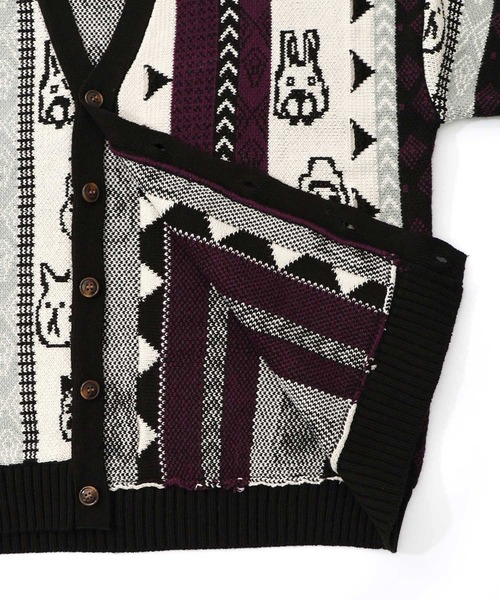 ScoLar Parity（スカラーパリティ）の「353127：落書き調Parityキャラジャガード3Dニットカーディガン（カーディガン/ボレロ・レディース・パープル/ブラック・M）」の6枚目の写真