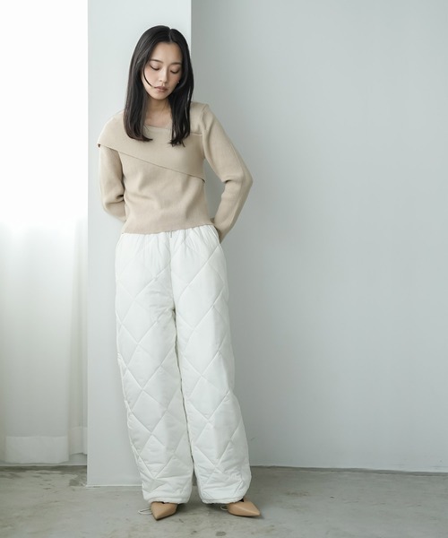 mili an deni(ミリアンデニ)の「ダイヤキルト裾ドロスト中綿パンツ(その他パンツ・レディース・オフホワイト/ブラック・M)」の9枚目の写真