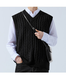 TOPBOY（トップボーイ）の「レギュラーフィット ケーブルVネックニットベスト ブラック（ベスト）」