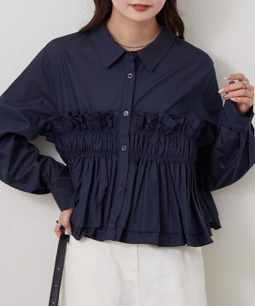 シャーリングティアード ブラウス（シャツ/ブラウス）｜mystic