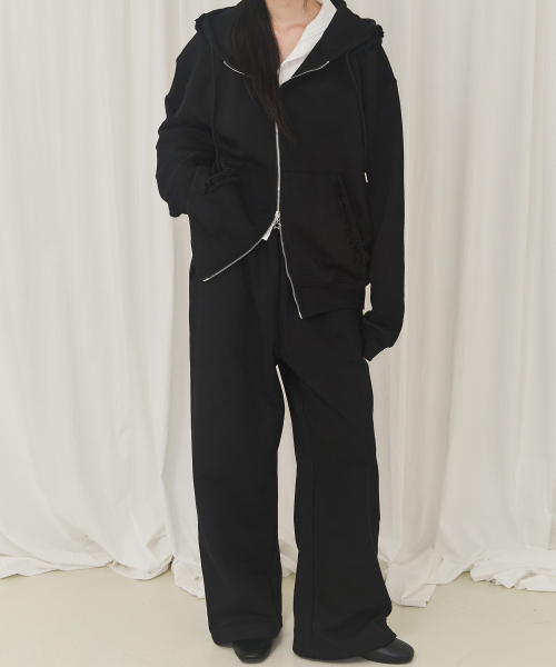 ALKI ALKA（アルキアルカ）の「Frill Wide Pants (Black)（スウェットパンツ・レディース・ブラック・FREE）」の2枚目の写真