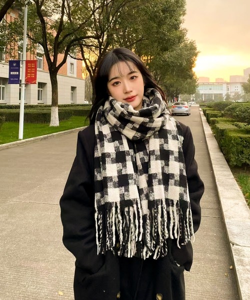 セール】カジュアルシック チェックボリュームマフラー（マフラー