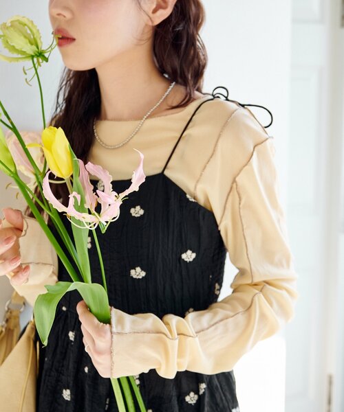 Kastane（カスタネ）の「【2026SSカタログ】フラワーステッチキャミチュニック（チュニック・レディース・アイボリー/ブラック・FREE）」の21枚目の写真