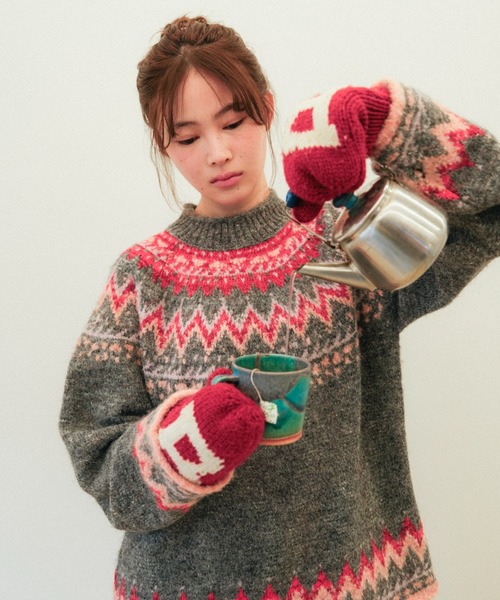 PAMM（パム）の「食卓のノルディックミックスニット（ニット/セーター・レディース・グレー/アイボリー・フリー）」の14枚目の写真