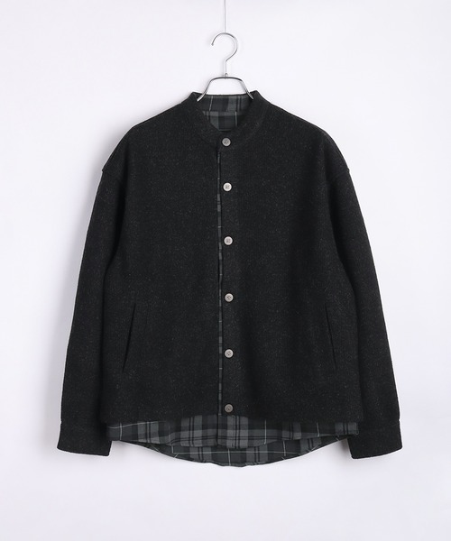 WESTSEA(ウエストシー)の「ミックス調ウールライク ノーカラーカーディガン レイヤードテイスト(カーディガン/ボレロ・メンズ・グレー/ブラック・L/XL/M)」の3枚目の写真