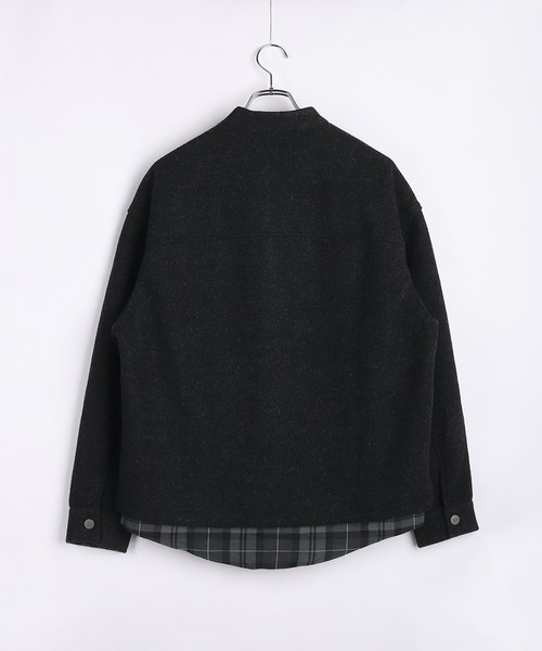 WESTSEA(ウエストシー)の「ミックス調ウールライク ノーカラーカーディガン レイヤードテイスト(カーディガン/ボレロ・メンズ・グレー/ブラック・L/XL/M)」の4枚目の写真
