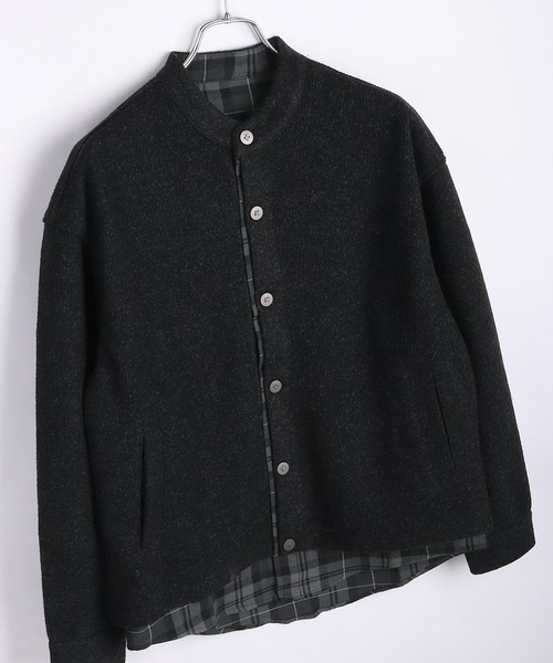 WESTSEA(ウエストシー)の「ミックス調ウールライク ノーカラーカーディガン レイヤードテイスト(カーディガン/ボレロ・メンズ・グレー/ブラック・L/XL/M)」の5枚目の写真