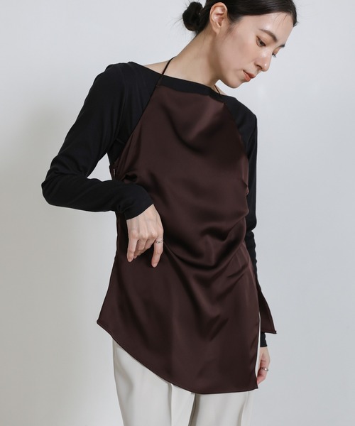 select MOCA(セレクトモカ)の「サイドスリットアシンメトリーサテンキャミソール【セットアップ対応】(キャミソール・レディース・ブラウン/ブラック/アイボリー・FREE)」の18枚目の写真