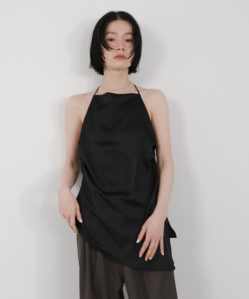 select MOCA(セレクトモカ)の「サイドスリットアシンメトリーサテンキャミソール【セットアップ対応/手洗い可】(キャミソール・レディース・ブラウン/ブラック/アイボリー・FREE)」の17枚目の写真