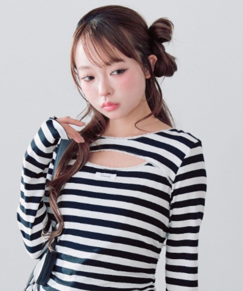 OLIVE des OLIVE（オリーブデオリーブ）の「レースティアードチュニック（Tシャツ/カットソー・レディース・ピンク/チャコールグレー/ブラック/その他・FREE）」の4枚目の写真