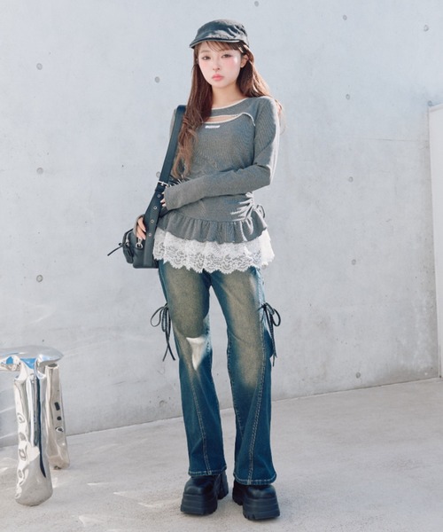 OLIVE des OLIVE（オリーブデオリーブ）の「レースティアードチュニック（Tシャツ/カットソー・レディース・ピンク/チャコールグレー/ブラック/その他・FREE）」の9枚目の写真