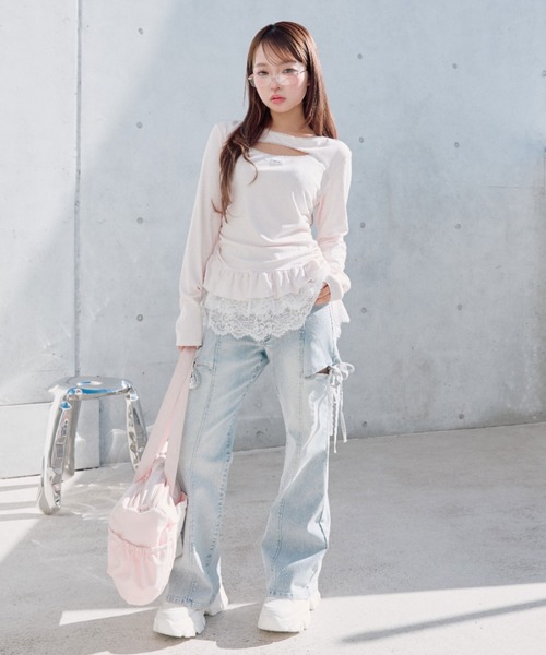 OLIVE des OLIVE（オリーブデオリーブ）の「レースティアードチュニック（Tシャツ/カットソー・レディース・ピンク/チャコールグレー/ブラック/その他・FREE）」の14枚目の写真