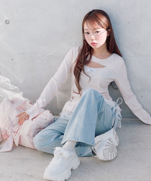 OLIVE des OLIVE（オリーブデオリーブ）の「レースティアードチュニック（Tシャツ/カットソー・レディース・ピンク/チャコールグレー/ブラック/その他・FREE）」の16枚目の写真