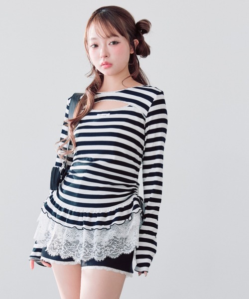 OLIVE des OLIVE（オリーブデオリーブ）の「レースティアードチュニック（Tシャツ/カットソー・レディース・ピンク/チャコールグレー/ブラック/その他・FREE）」の19枚目の写真