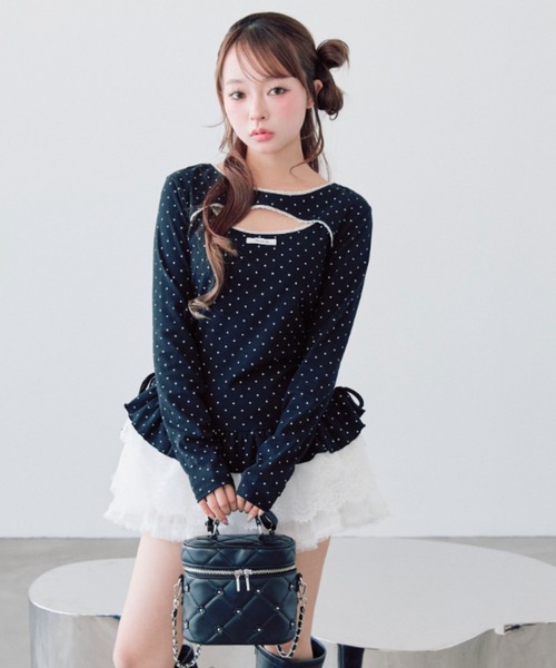 OLIVE des OLIVE（オリーブデオリーブ）の「レースティアードチュニック（Tシャツ/カットソー・レディース・ピンク/チャコールグレー/ブラック/その他・FREE）」の7枚目の写真