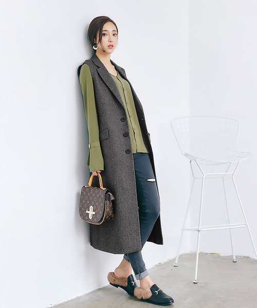 OSYAREVO（オシャレボ）の「ベスト ロング ジャケット レディース（ベスト・レディース・ブラック/チャコールグレー・LARGE/SMALL/MEDIUM）」の2枚目の写真