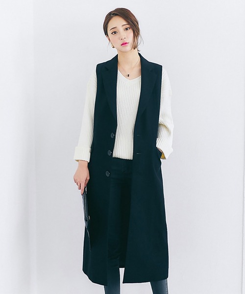 OSYAREVO（オシャレボ）の「ベスト ロング ジャケット レディース（ベスト・レディース・ブラック/チャコールグレー・LARGE/SMALL/MEDIUM）」の6枚目の写真