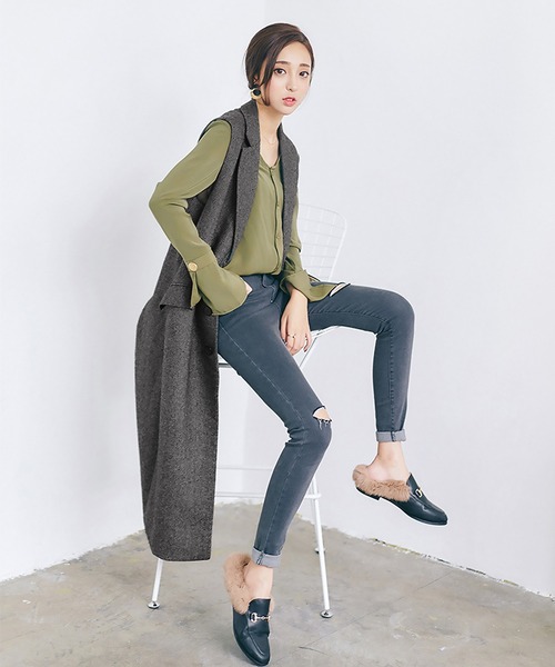 OSYAREVO（オシャレボ）の「ベスト ロング ジャケット レディース（ベスト・レディース・ブラック/チャコールグレー・LARGE/SMALL/MEDIUM）」の4枚目の写真