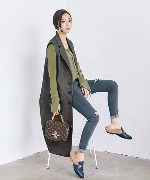 OSYAREVO（オシャレボ）の「ベスト ロング ジャケット レディース（ベスト・レディース・ブラック/チャコールグレー・LARGE/SMALL/MEDIUM）」の3枚目の写真