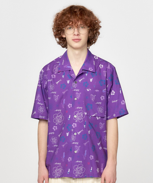 Hawaiian Print Opencollar Shirt_Purple