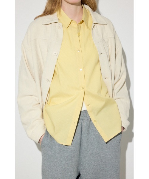 AZUL by moussy(アズールバイマウジー)の「【着丈バリエ】コットンリネンプリーツブルゾン 春服 秋服 【身長/骨格別着用画像あり】ジャケット(ブルゾン・レディース・ブラック/ベージュ/アイボリー・MEDIUM/SMALL)」の6枚目の写真