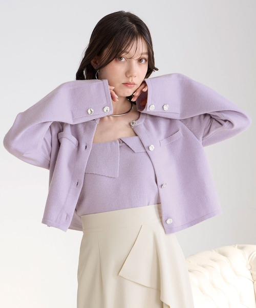 Elishe（エリシェ）の「カーデ＋キャミニットアンサンブル（カーディガン/ボレロ・レディース・パープル/ブラック/アイボリー・FREE）」の3枚目の写真