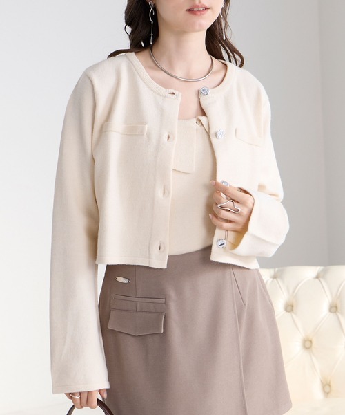 Elishe（エリシェ）の「カーデ＋キャミニットアンサンブル（カーディガン/ボレロ・レディース・パープル/ブラック/アイボリー・FREE）」の2枚目の写真