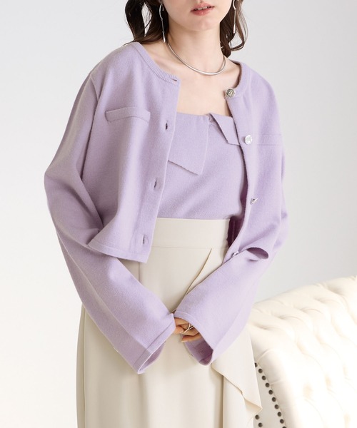 Elishe（エリシェ）の「カーデ＋キャミニットアンサンブル（カーディガン/ボレロ・レディース・パープル/ブラック/アイボリー・FREE）」の14枚目の写真